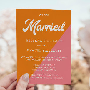 Retro Orange Pink Colour Block Wedding Casual Part Invitation