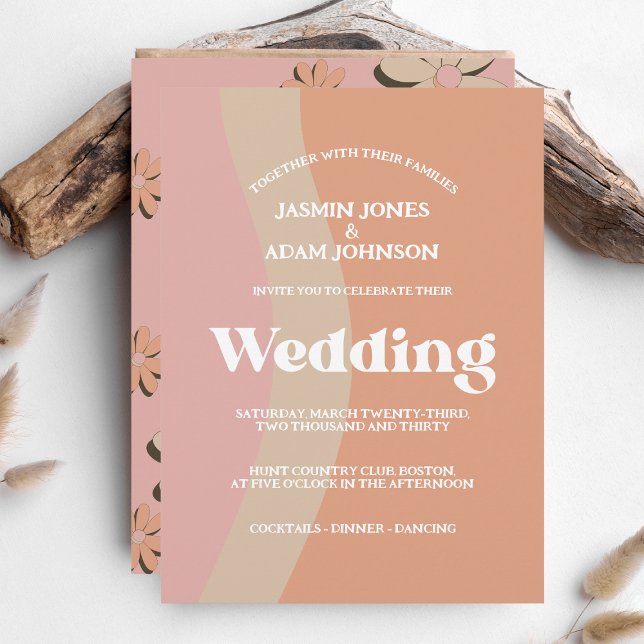  Retro Orange Pink Groovy Wedding Invitation (Creator Uploaded)