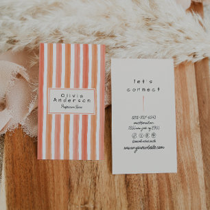 Retro Orange Pink Hand Drawn Stripes Girly Boho  Business Card