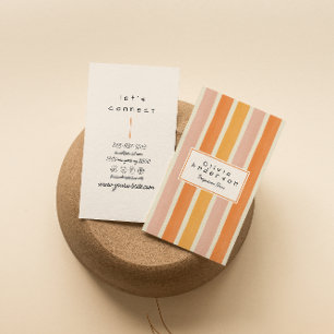 Retro Orange Pink Hand Drawn Stripes Trendy Boho  Business Card
