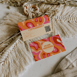Retro Orange Pink QR Code Groovy Trendy Colorful Business Card