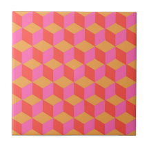 Retro Orange Pink Square Cube Geometric Pattern