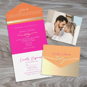 Retro Orange Pink Wedding All In One Invitation