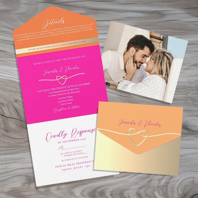 Retro Orange Pink Wedding All In One Invitation (Creator Uploaded)