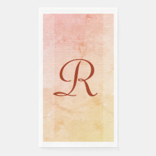 Retro Orange Pink Yellow Textured Monogrammed  Napkin
