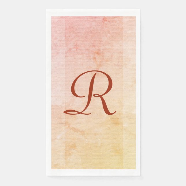 Retro Orange Pink Yellow Textured Monogrammed  Napkin (Front)