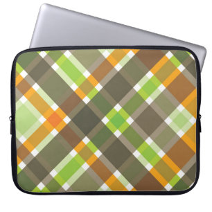Retro Orange Plaid Checks Pattern Laptop Sleeve
