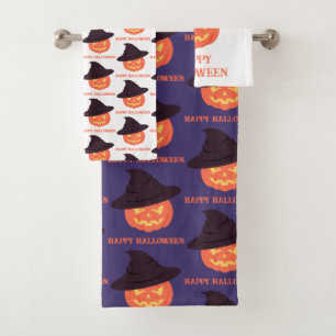 Retro Orange Pumpkin Happy Halloween  Bath Towel Set