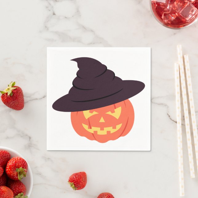 Retro Orange Pumpkin Happy Halloween Napkins  (Insitu)