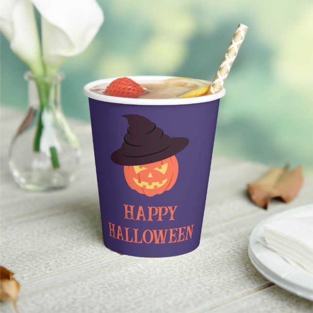 Retro Orange Pumpkin Happy Halloween Paper Cups  (Insitu)
