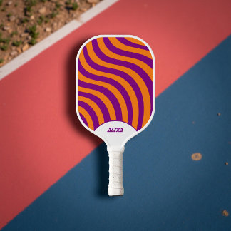Retro Orange & Purple 70s Stripes & 90s Squiggles Pickleball Paddle
