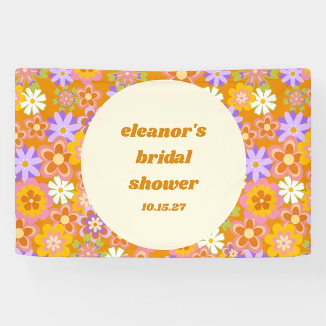 Retro Orange Purple Floral Custom Bridal Shower Banner (Horizontal)