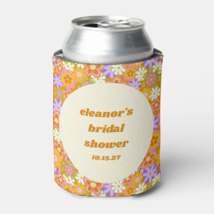 Retro Orange Purple Floral Custom Bridal Shower Can Cooler