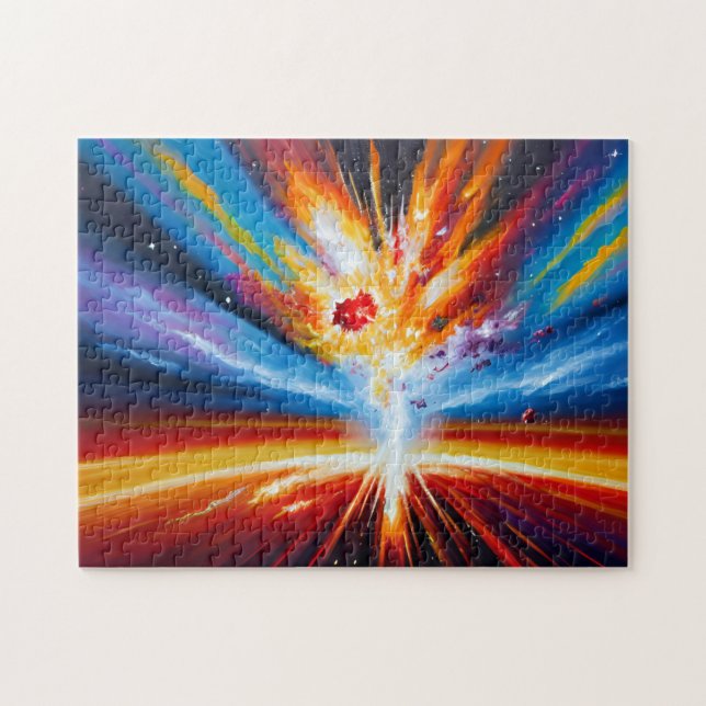 Retro orange red blue night outer pace landscape jigsaw puzzle (Horizontal)