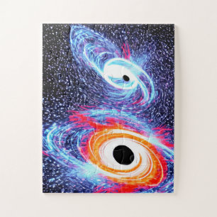 Retro Orange Red Blue Stars Sky Night in Space Jigsaw Puzzle