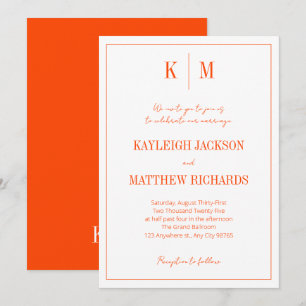 Retro Orange Red Monogram Elegant Wedding  Invitation
