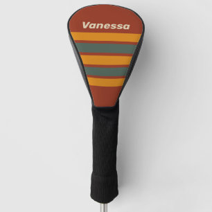 Retro Orange Rust Across Striping with Name Golf Head Cover