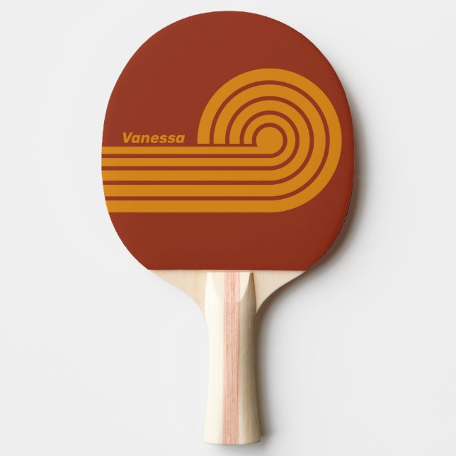 Retro Orange Rust Dual Curl Stripes with Name Ping Pong Paddle (Front)