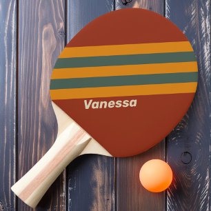 Retro Orange Rust Stripes with Name Ping Pong Paddle