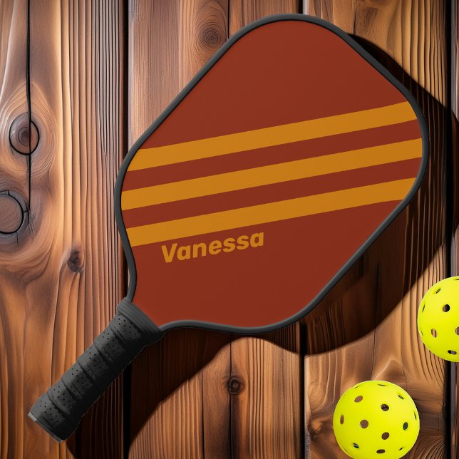 Retro Orange Rust Three Stripes with Name Pickleball Paddle (Creator Uploaded)