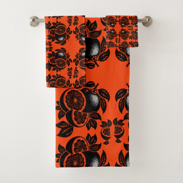 Retro Orange Slice Pattern Bath Towel Set (Insitu)