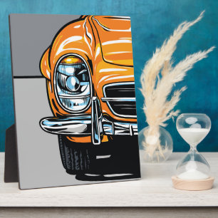 Retro Orange Sports Car Front Pop Art Illustration Plaque