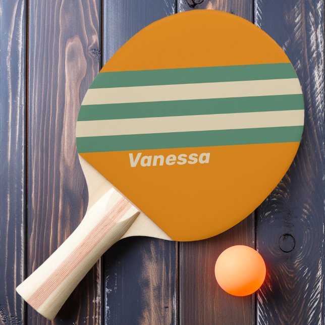 Retro Orange Stripes with Name Ping Pong Paddle (Creator Uploaded)