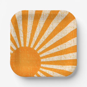 Retro Orange Sun I Vintage Sunrise I Boho Sunshine Paper Plate