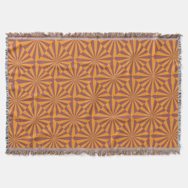 Retro Orange Sunburst Pattern Throw Blanket (Front)