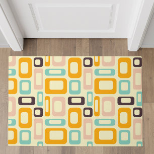 Retro Orange Teal Mid-Century Modern Geometric  Doormat