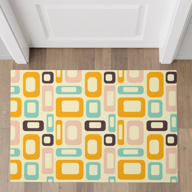 Retro Orange Teal Mid-Century Modern Geometric  Doormat (Creator Uploaded)