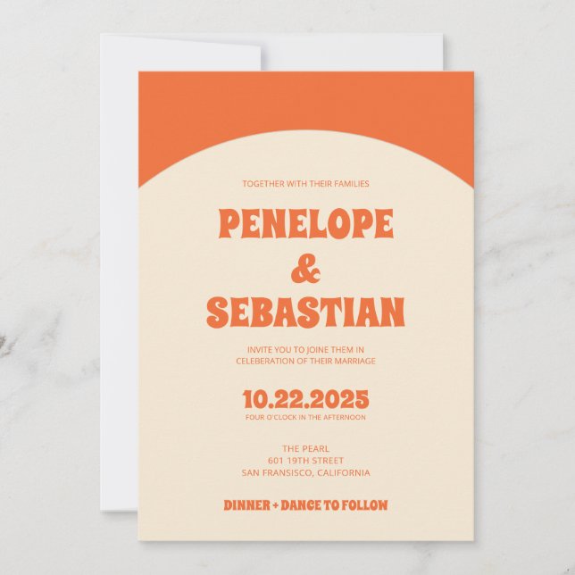  Retro Orange Terracotta Groovy Photo Wedding Invitation (Front)