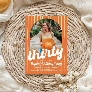 Retro Orange Thirty Birthday Invitation 