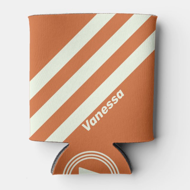 Retro Orange Three Stripes with Name Can Cooler (Front)