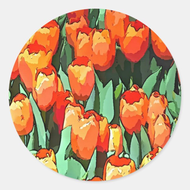 Retro Orange Tulips Classic Round Sticker (Front)