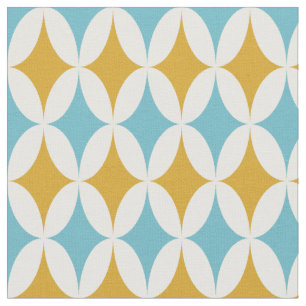 Retro Orange Turquoise Blue Diamonds Mid Century Fabric