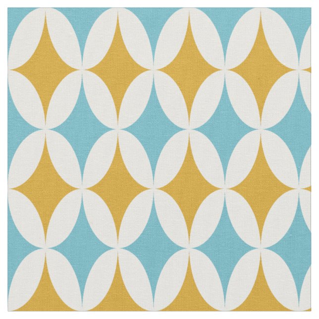 Retro Orange Turquoise Blue Diamonds Mid Century Fabric (Close Up)