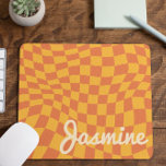 Retro Orange Warped Chequered Board Custom Name Mouse Mat<br><div class="desc">This is a Retro Orange Warped Chequered Board Custom Name Monogram Mouse Pad!</div>
