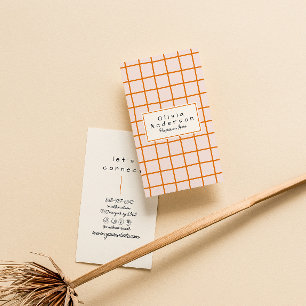Retro Orange Wavy Chequered Trendy Boho Funky Business Card