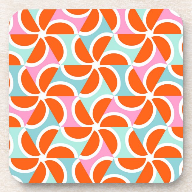Retro Orange Wedge Pattern Coaster (Front)
