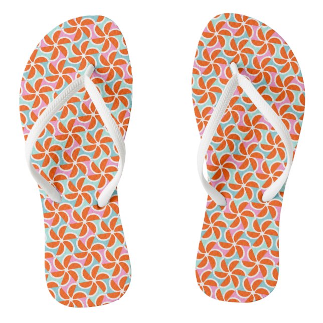 Retro Orange Wedge Pattern Flip Flops (Footbed)