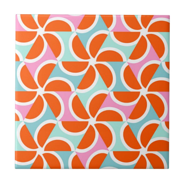Retro Orange Wedge Pattern Tile (Front)