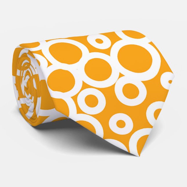 Retro Orange & White Polka Dot Patterns Tie (Rolled)