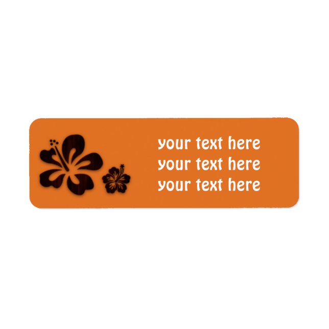 Retro Orange Wooden Hibiscus Floral Address Labels (Front)