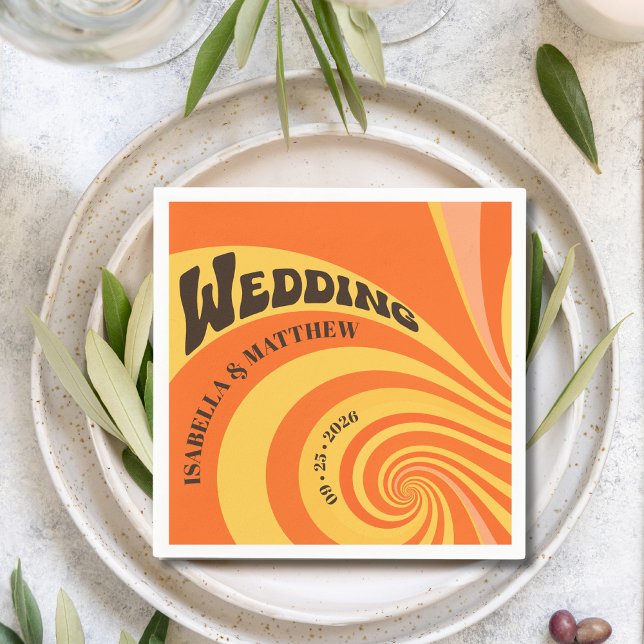 Retro Orange Yellow 70s Wedding Napkin (Creator Uploaded)