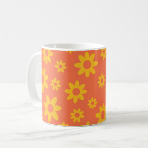Retro Orange & Yellow Daisy Floral Pattern Coffee Mug
