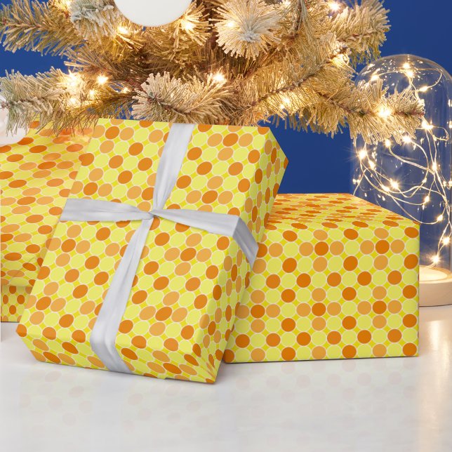 Retro Orange Yellow Dots Geometric Pattern Wrapping Paper (Holidays)
