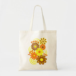Retro Orange Yellow Floral Peace Love & Joy Totes