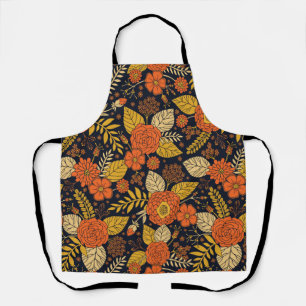 Retro Orange, Yellow & Navy Floral Apron