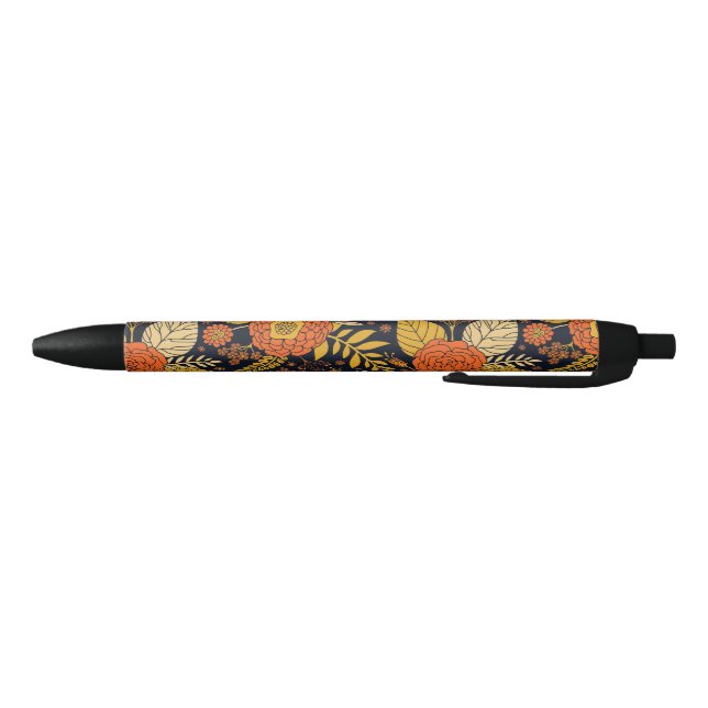 Retro Orange, Yellow & Navy Floral  Black Ink Pen (Bottom)